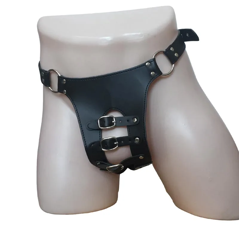 Sexy Faux Leather Men Chastity Harness Brief Underwear with Front Restraint Strap Buckle Male Fetish Lingerie