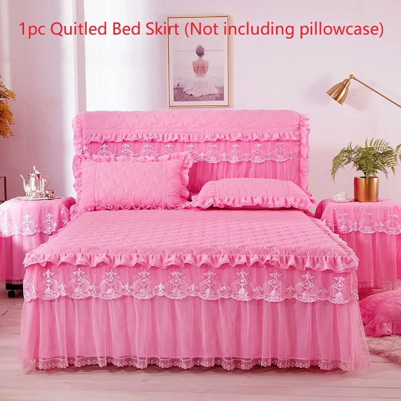 Princess Thicken Padding Bed Skirt Non-slip Flat Bed Skirt Quilted Bed Spread Soft Warm King Queen Bed Skirt Without Pillowcase