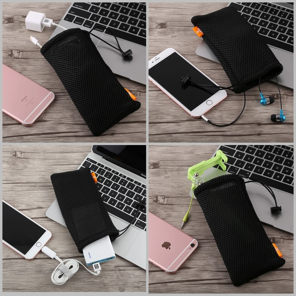 HAWEEL Headphone Phone Nylon Mesh Storage Pouch Bag For Smart Phones/iPad/Power Bank/Camera Accessories/18.5x9cm/24x16cm