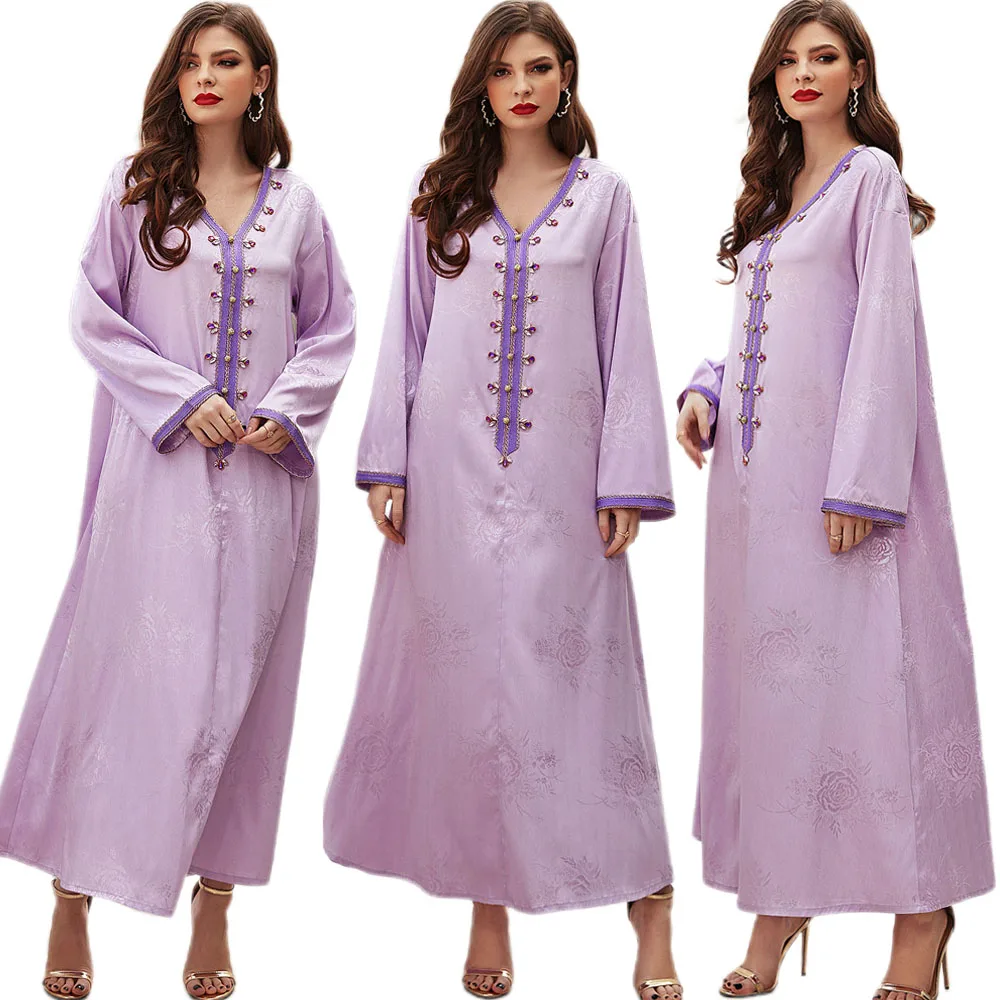 

Dubai Kaftan Luxury Muslim Women Hijab Dress Rhinestone Handwork Printed Abayas Arabic Jilbab Middle East Turkey Islamic Ramadan