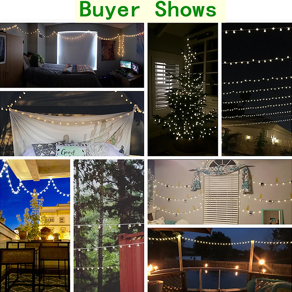 10M Ball LED String Lights Outdoor Ball Chain Lights Garland Lights Bulb Fairy Lights Party Home Wedding Garden Christmas Decor