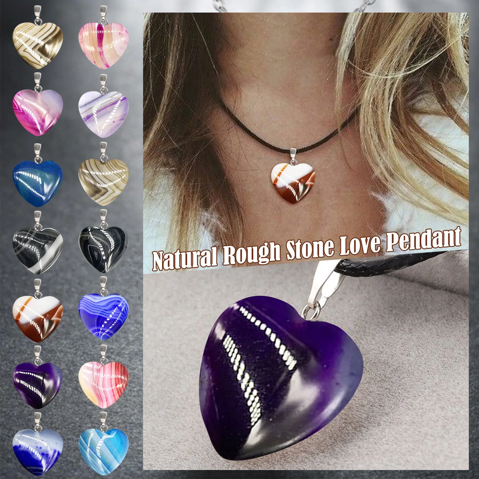 2022 New Heart Pendant Agate Stone Peach Heart Pendant Female Necklace Natural Agate Stone Love Pendant home decor Accessories