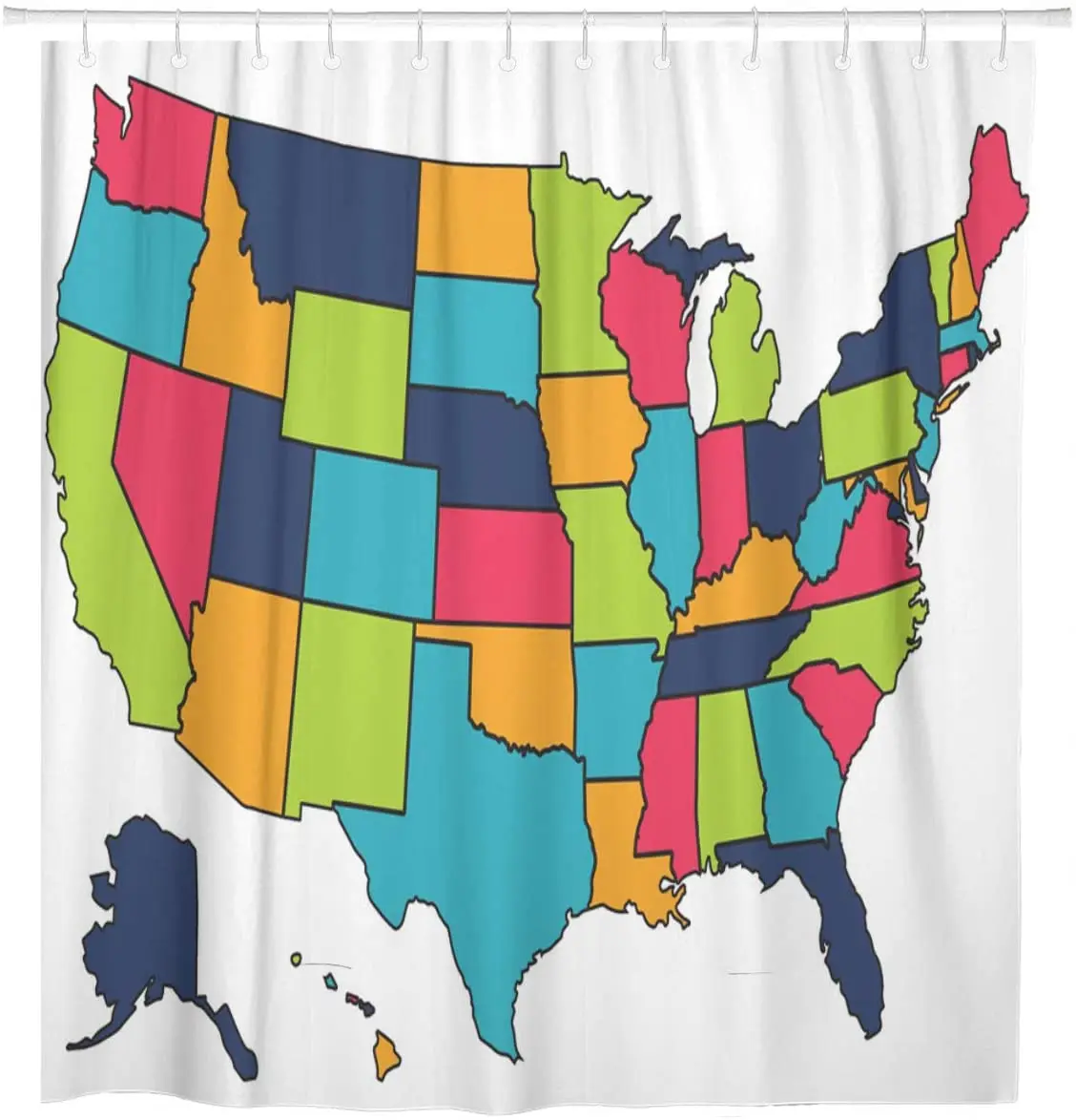 America Flag in U Map The United States Shower Curtain Waterproof Fabric 72 x 78 Inches Set with Hooks