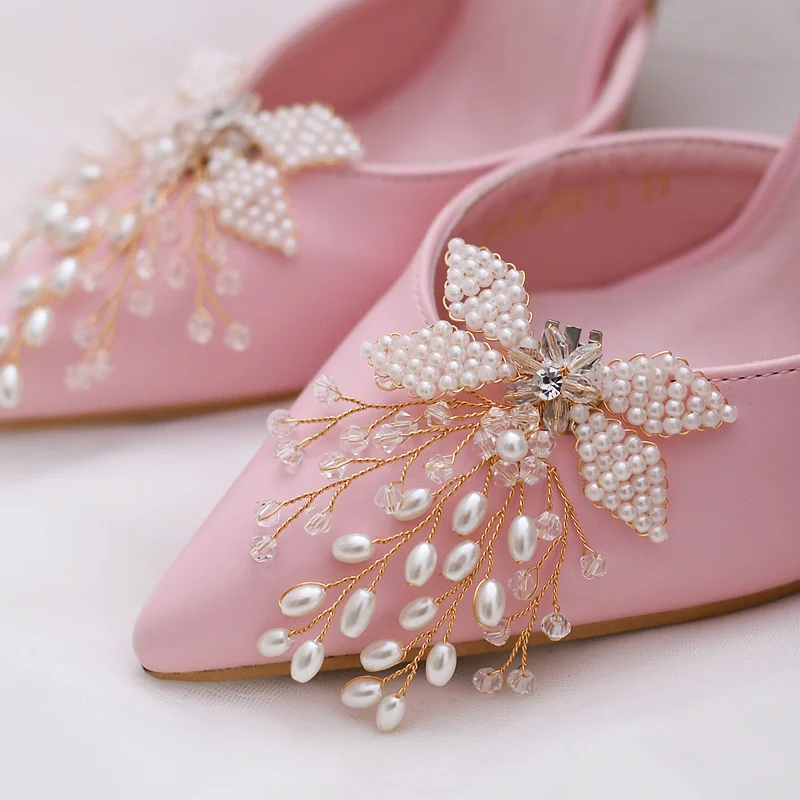 YouLaPan X15 1 Pair Rhinestone Pearl Shoe Clips Crystal Charm Flower Decorative Shoe Clips Fashion Wedding Shoes Accessories