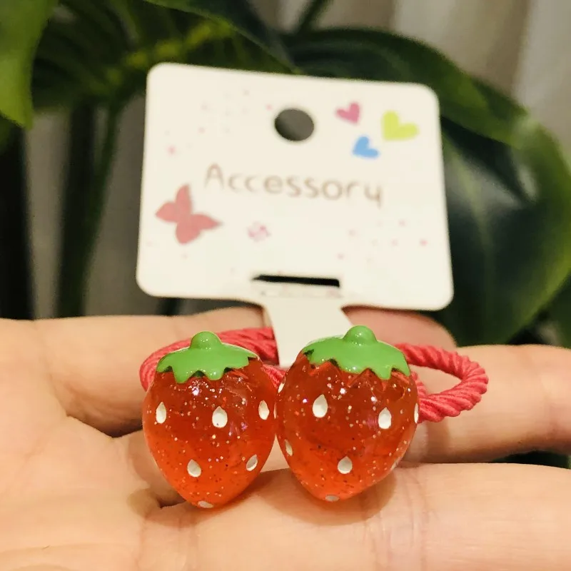 2Pcs Shiny Strawberry Hair Accessories Children Rubber Bands Scrunchies Elastic Hair Bands Girls Headband Decorations Ties Gum