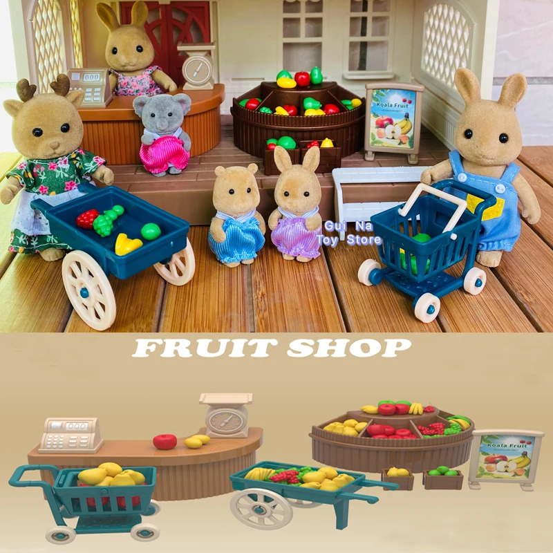 1/12 Simulation Forest Rabbit Family Dollhouse Critters Fruit Shop Accessories Girl Toys Xmas Gifts