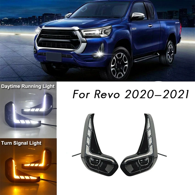 

for Toyota Hilux Revo 2020 2021 LED DRL Daytime Running Lights with Turn Signal Bumper Fog Light Driving Lamp