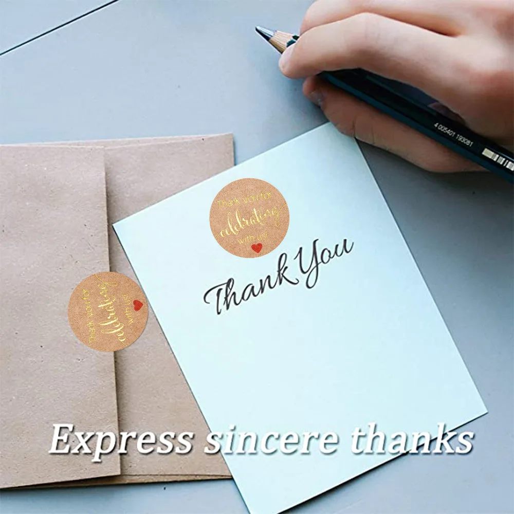 Round Gold Foil \'Thank you for Celebrating with Us\' Stickers Seal Labels for Envelope gift wrapping seal labels tag