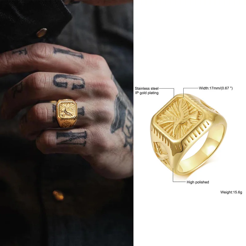 Men's Gold Plated Bald Eagle Signet Ring