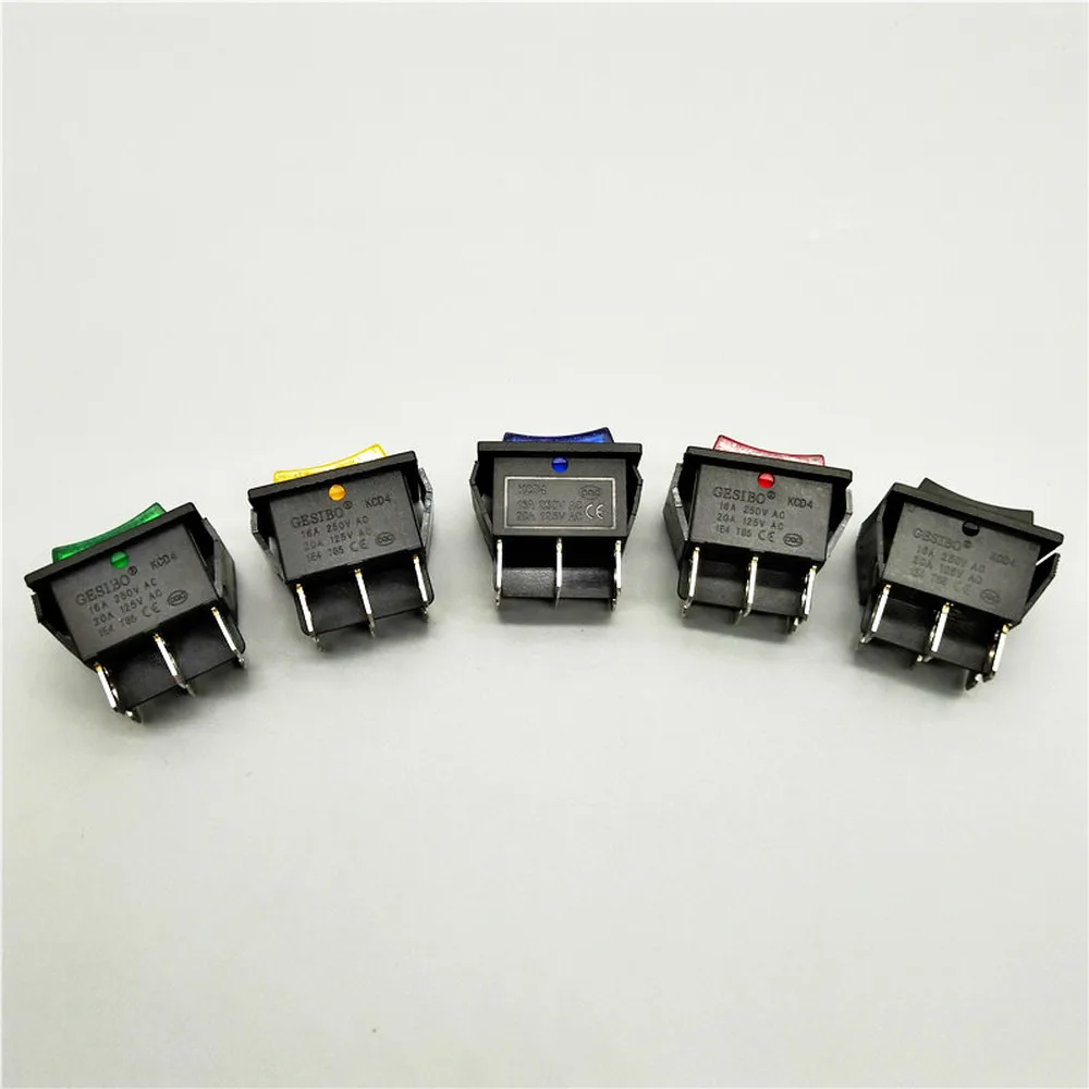 1Pcs KCD4 Rocker Switch Power Switch ON-OFF-ON 3 Position 6 Electrical equipment With Light Switch 16A 250VAC/ 20A 125VA