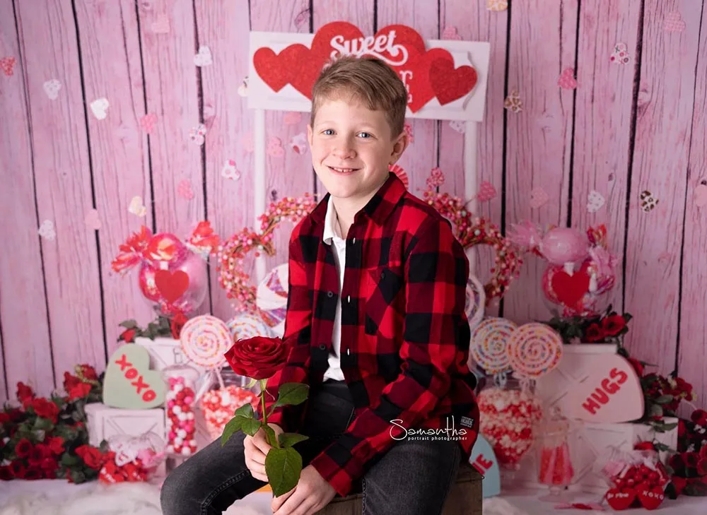 Mocsick Valentines Sweet Shoppe Photography Backdrops Pink Wood Wall Children Photobooth Background For Photo Studio Photocalls