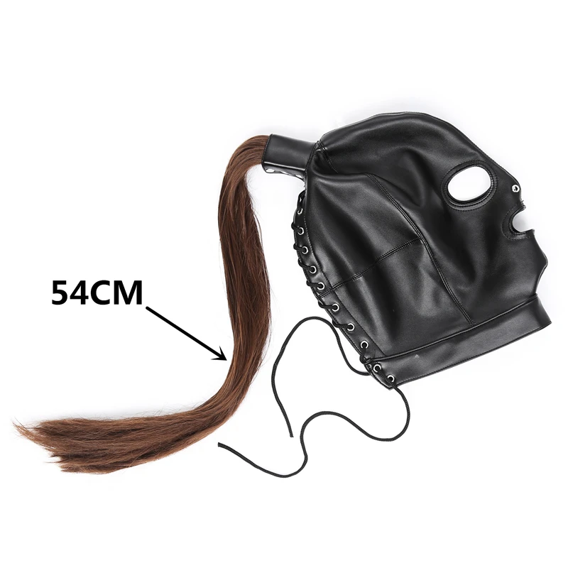 Adult Product SM Sex Toys BDSM Sex Mask Female Leather Head Mask with Wigs Cosplay Sexy Costumes Slave Props Adult Games