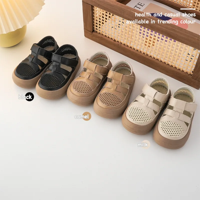 Children Summer Hollow Sandals 2024  New Girls Breathable Mesh Shoes Boys Cool Hook Sandals Baby Microfiber Soft Sole Shoes