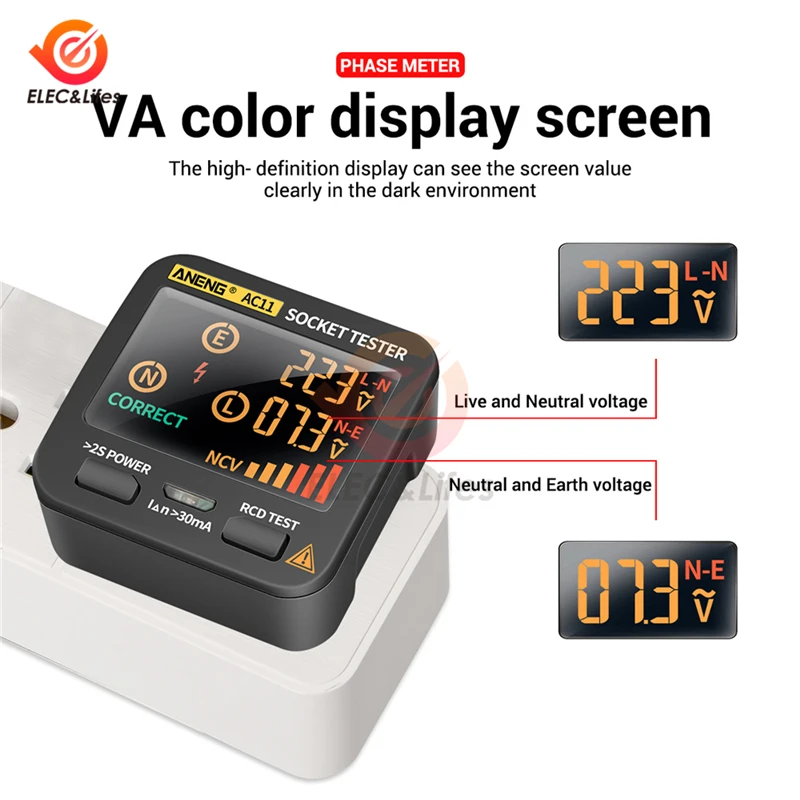 AC11 Digital Smart Socket Tester Voltage Test Socket Detector US/UK/EU/AU Plug Ground Zero Line Phase Check Rcd NCV Test