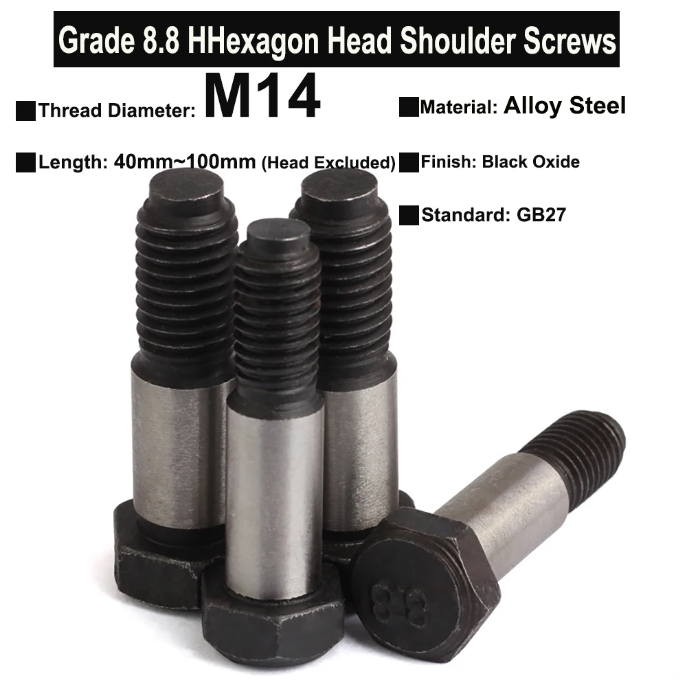 Yiqianyuan M14xP2.0 GB27 Grade 8.8 Alloy Steel Hexagon Head Shoulder Screws Hexagon Fit Bolts for Hardware And Tools