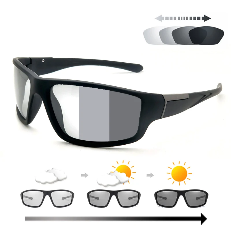 Gafas de sol fotocromáticas para ciclismo para hombre y mujer, lentes deportivas polarizadas que cambian de Color, Color negro mate, 2024