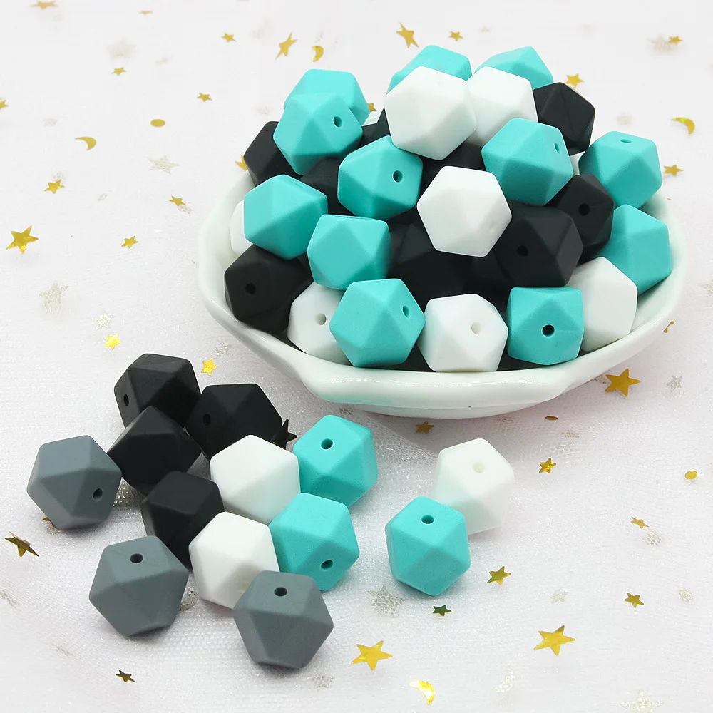 Cute-Idea 10pcs 14mm silicone hexagon Beads Eco-friendly Sensory soft teething necklace bracelet teether chewing baby product