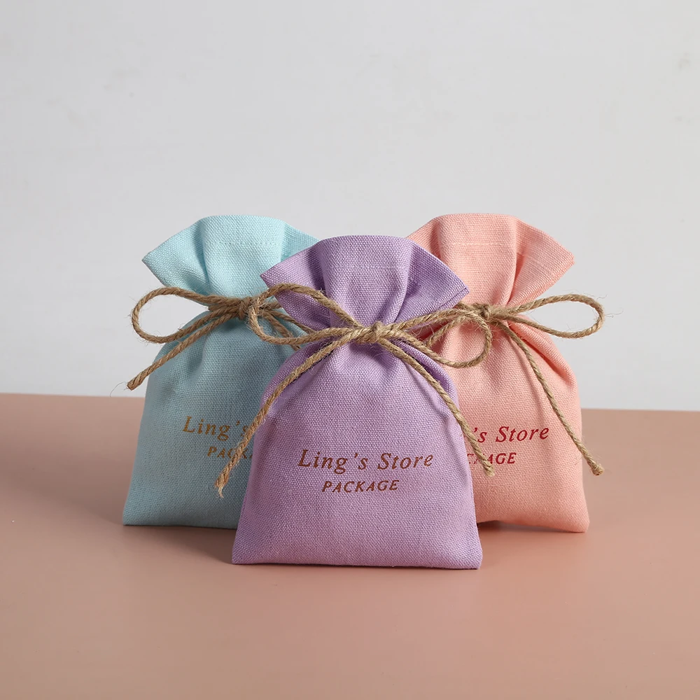 

100pcs Custom Logo Name Cotton Burlap Drawstring Jute Gift Bag Jewerly Necklace Organizer Pouch Wedding Favor Candy Goodie Bag