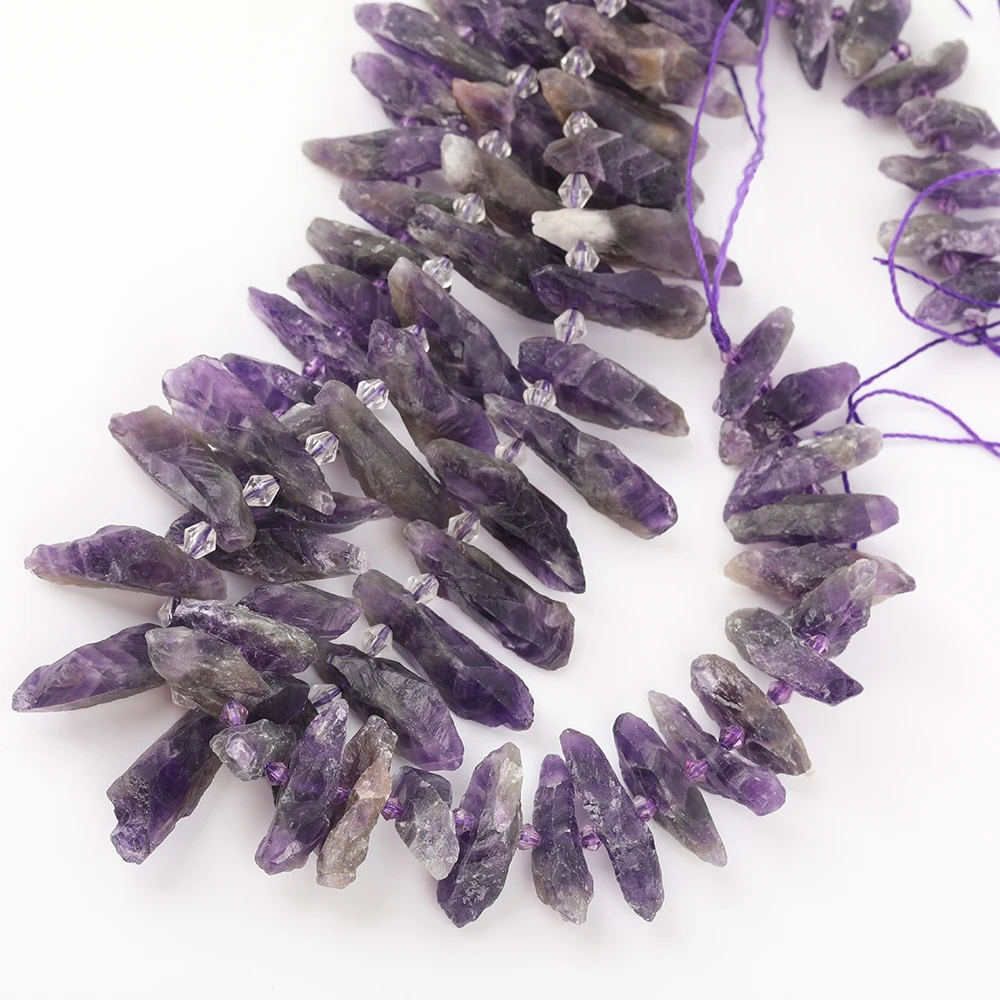 Approx 35-42Pcs/Strands Natural Amethysts Quartz Chunky Point Loose Beads Findings,Top Drilled Crystal Point Charms Necklace DIY