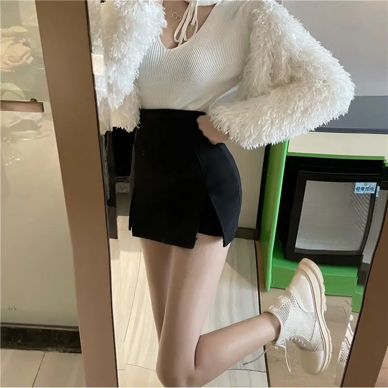 Women Black Shorts Office Lady Split Slender High Waist Temperament Korean All-match Hip Short Summer Fashion Streetwear S-4XL