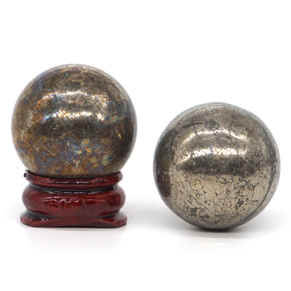 30mm Natural Gemstone Pyrite Crystal Reiki Healing Sphere Hand Massage Ball Feng Shui Home Decoration With Stand (1pcs)