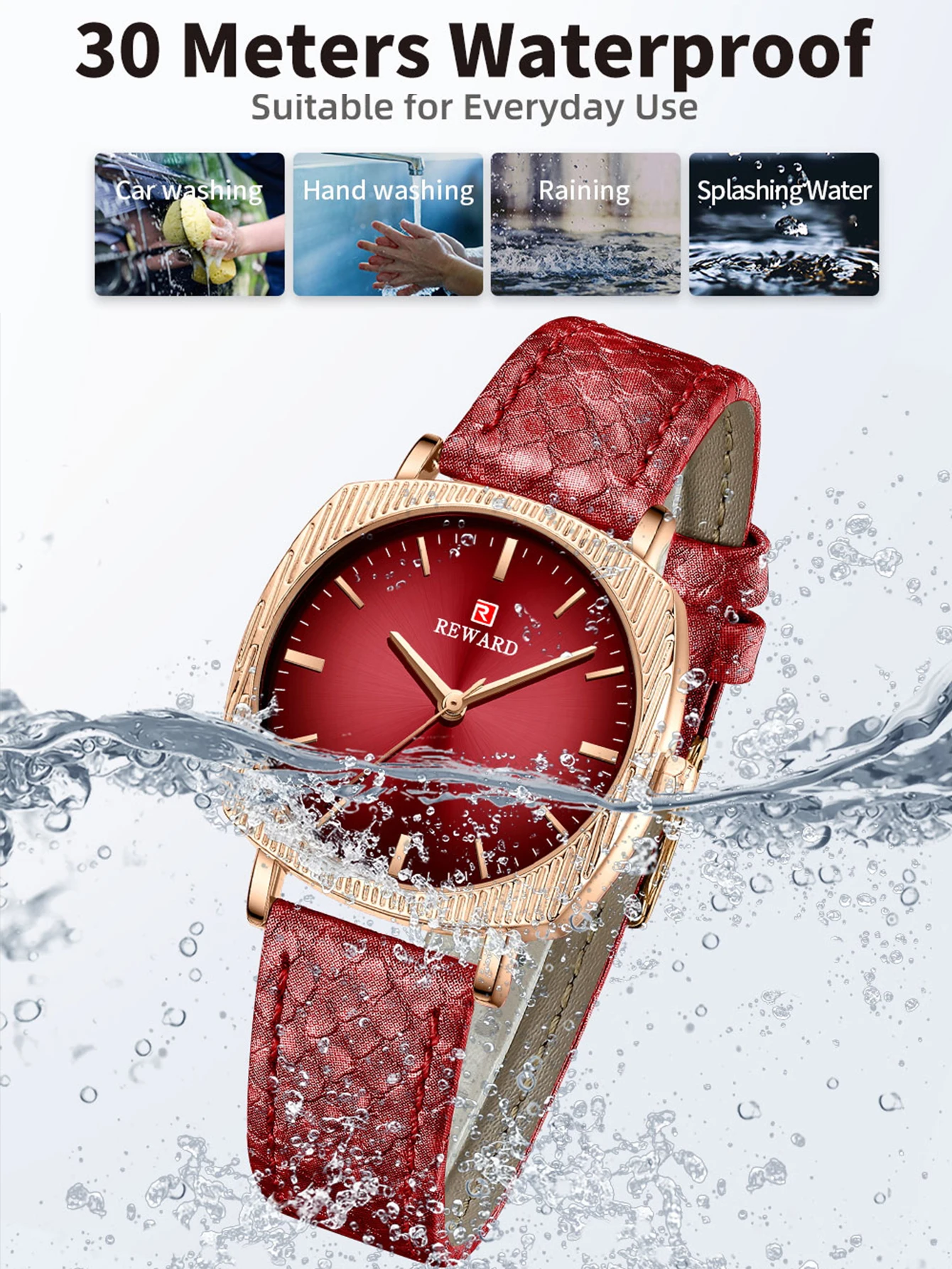 New REWARD Fashion Quartz Watches for Women Waterproof Wrist Watch Genuine Strap Derm Luxury Wristwatch