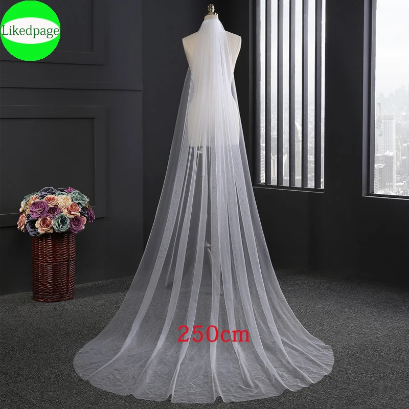 Long Wedding Veil Accessories 2021 with Metal Comb One Layer Bride Velo De Novia Largos Simple Mariage Welon Slubny Customsize