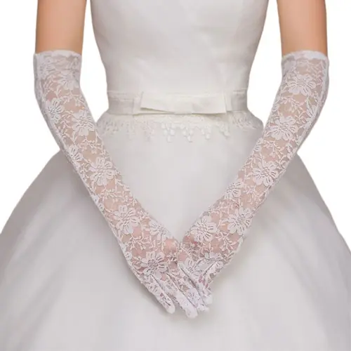 Accesorios de vestido de novia, guantes de novia con encanto, con dedo de encaje blanco, largo, elegante, novia, graduación, joyería