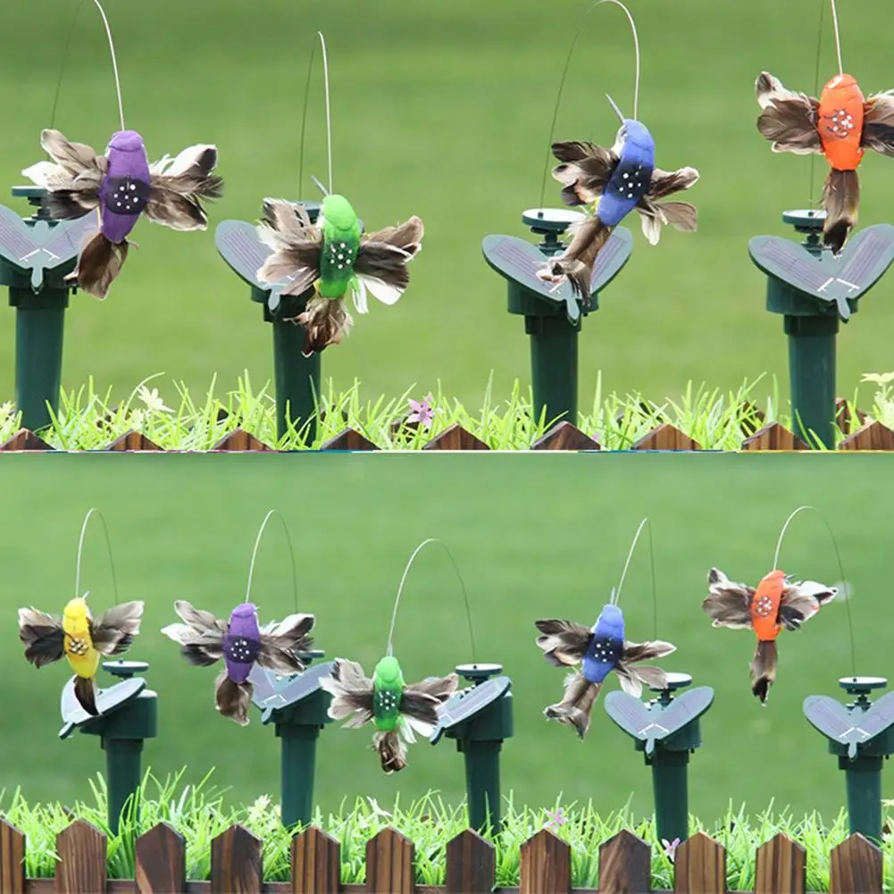 Solar Powered Flying Feather Wing Fake Hummingbird Yard Garden Ornament Decor Yard Plant Decoration Supplies