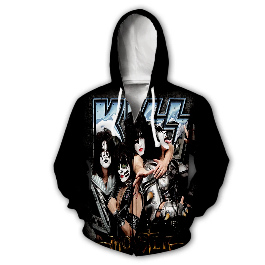 

phechion New Men/Women's Kiss Band 3D Print Casual Zipper Hoodies Coat Hip Hop Tops Sports Zip Hoodeds B28