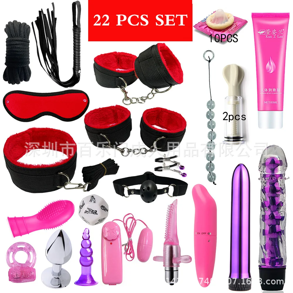 

22PCS Set Pack BDSM Sex Bondage Leather Bondage Kits Sex Collar Handcuffs Whip Juguetes Sexuales Erotic Sex Toy Plug Women Sex