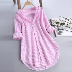 Womens Tops And Blouses Fashion Long Sleeve Woman Casual Button Up Pullover Shirts Striped Top Tunic Blouse Blusas Mujer 2022 G2