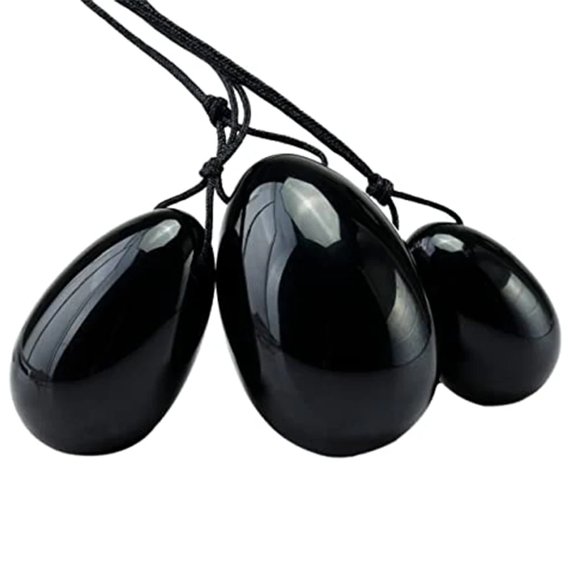 Yoni-huevo de obsidiana para mujer, palo de piedras de masaje con cuerda, huevos de entrenamiento muscular para ejercicio de salud, piedra de masaje