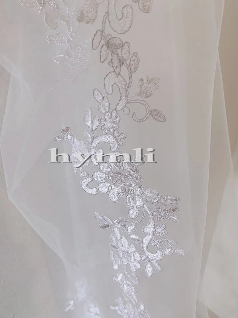 3M Bridal Veil with Floral Lace, Embroidered Floral Veil, Cathedral Floral Veil, Mantilla Veil , Bridal Veils Wedding