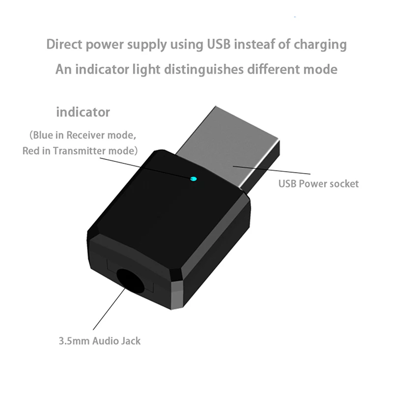 Bluetooth-compatible 5.0 Audio Receiver Transmitter 2 In 1 Wireless Bluetooth-compatible Adapter 3.5mm AUX Stereo For TV