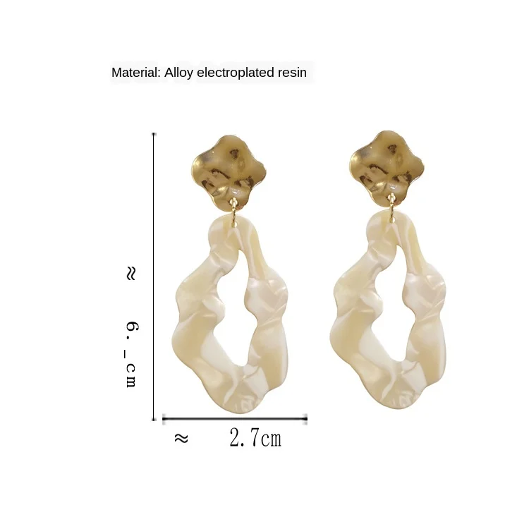 Irregular Elegant White Resin Ellipse Ear Clips Korean Exaggerated Big Hollow Out Geometric Clip on Earrings Without Piercing