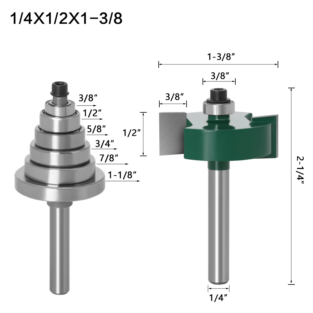 Rabbet Router Bit with 6 Bearings Set -1/2\