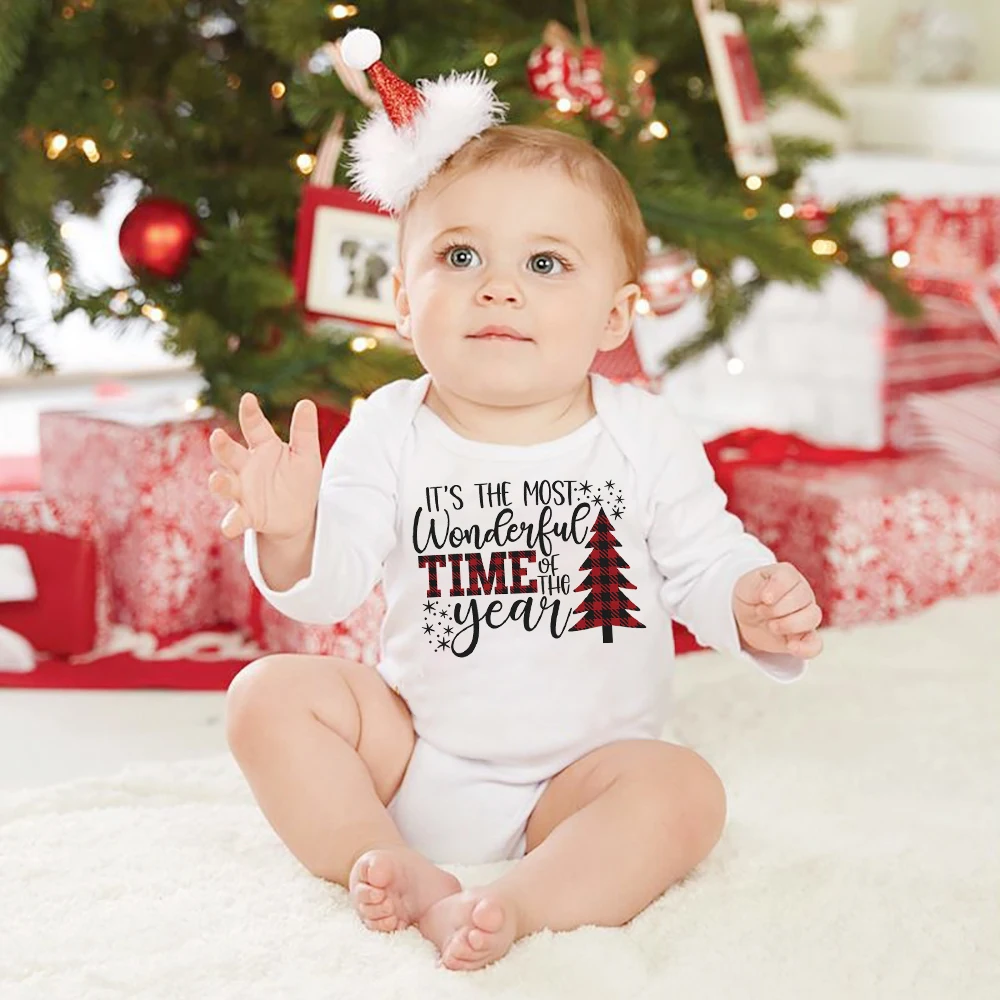 Red Plaid Christmas Infant Boy Girls Bodysuits Fashion Casual Newborn Toddler Jumpsuits Long Sleeve Baby Clothes Holiday Gifts