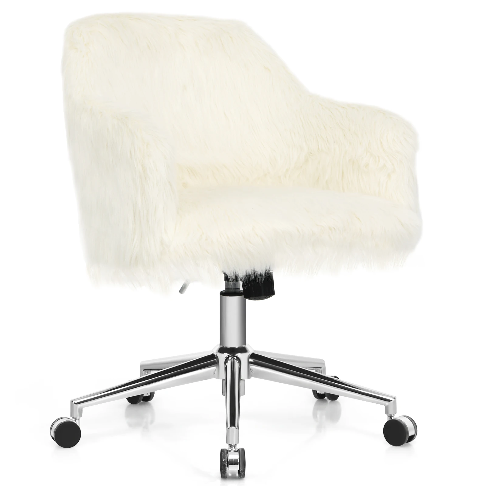 Costway Faux Fur Swivel Office Chair Fluffy Vanity Chair Adjustable Chair