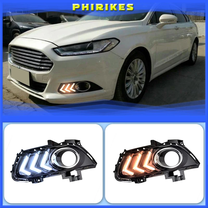 1set for Ford Mondeo Fusion 2013 2014 2015 2016 LED DRL Daytime Running Light Daylight With Turn Signal Lights