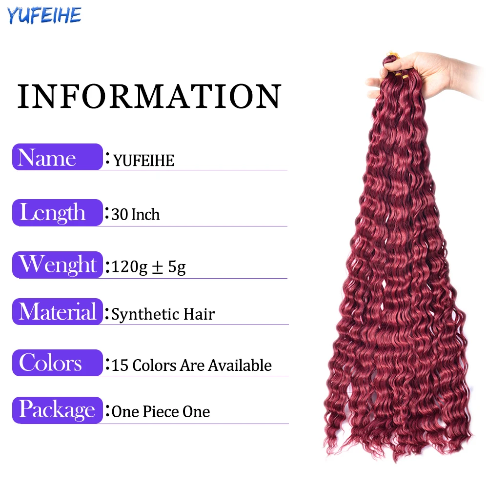 Natural Deep Wave Crochet Hair Synthetic Braiding Hair Extensions Soft Water Wave Black Bug Gray Ombre For Afro Women 30 Inch