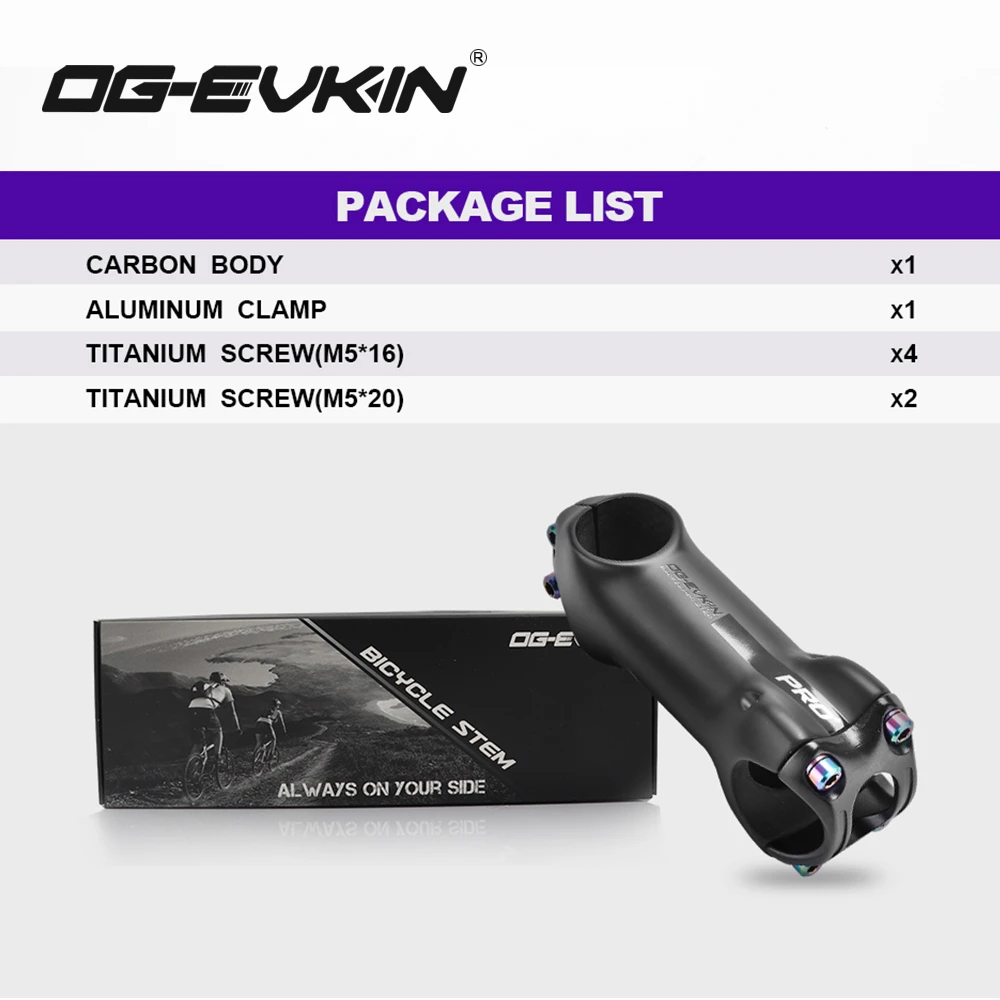 OG-EVKIN BS-004 Pro+ T1000 Carbon Stem 10 Degree 31.8MM Titanium Road Bike Stem Positive and Negative Cycling MTB Bicycle Parts