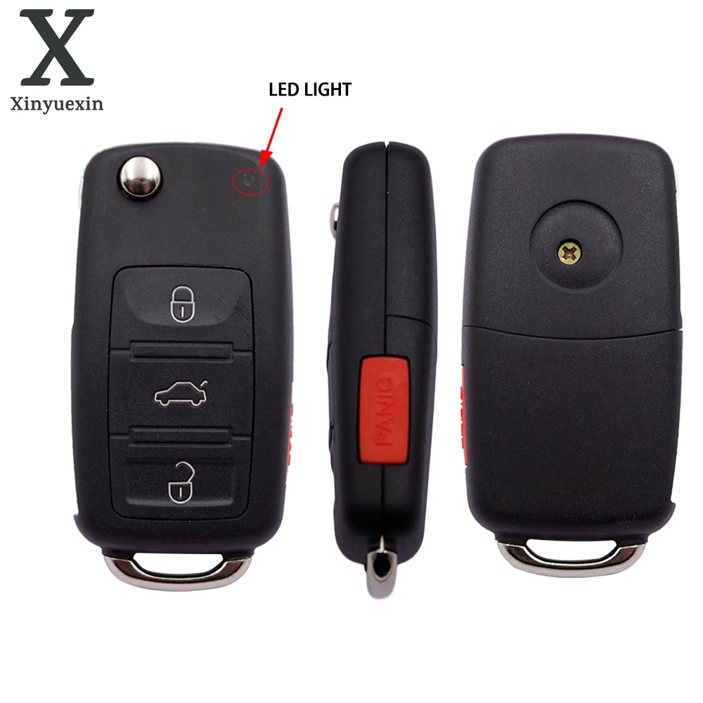 

Xinyuexin Flip Remote Key Shell fit for VOLKSWAGEN VW Touareg 4 Button 3 + Panic Folding Car Key Shell Case Fob 2004-2015