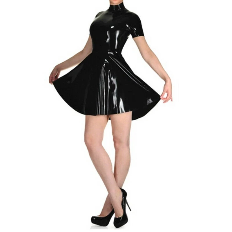 Hot Handmade Latex Dress Back Zipper Rubber Pleated Skirt Party Night Club Wear Costume