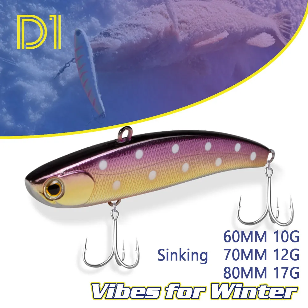 D1 Vibes for Winter Rattlins for Fishing 60/70/80mm Long Casting Hard Bait Sinking Artificial Bait Bass Pike Fishing Tackle