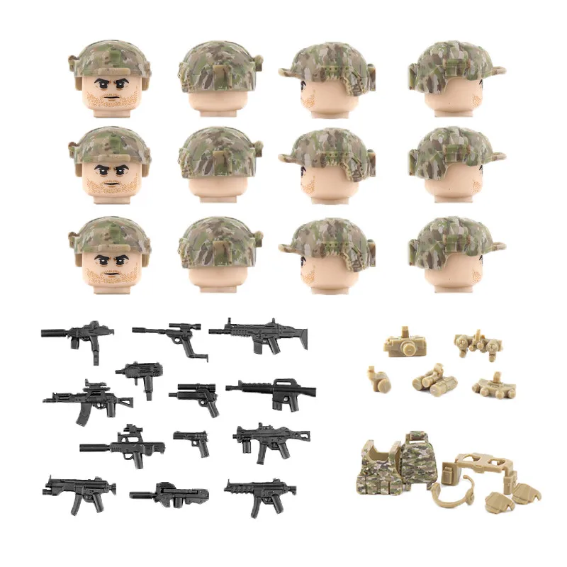 Military WW2 Building Blocks Figure Toys Bricks US Army Assault Soldiers Desert Camouflage Soldiers Weapons Guns Helmets Vests