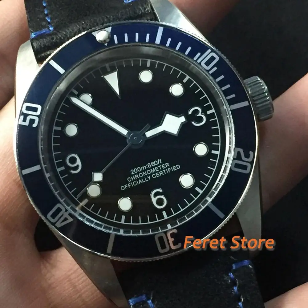 Imagem -04 - Corgeut 41 mm Miyota Relógio de Pulso Automático Masculino Aço Mecânico Mostrador Preto Luminoso Safira Azul Moldura Pulseira de Couro Sólido