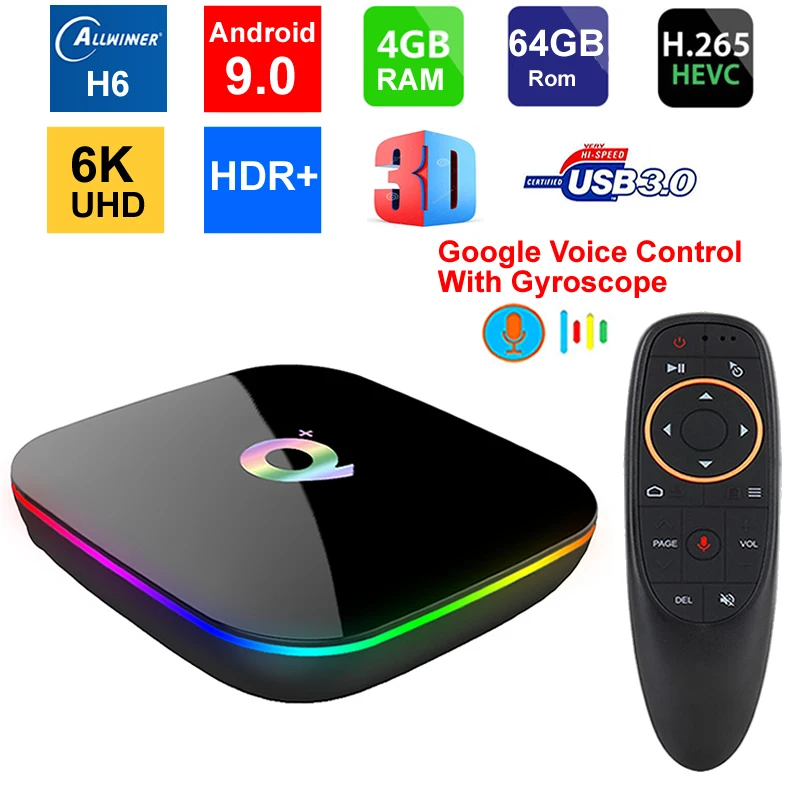 

Q Plus Smart TV BOX Allwinner H6 Quad core 4GB RAM 64GB ROM Android 9.0 OS WIFI USB3.0 6K UHD HDR Media Player TV Set Top Box