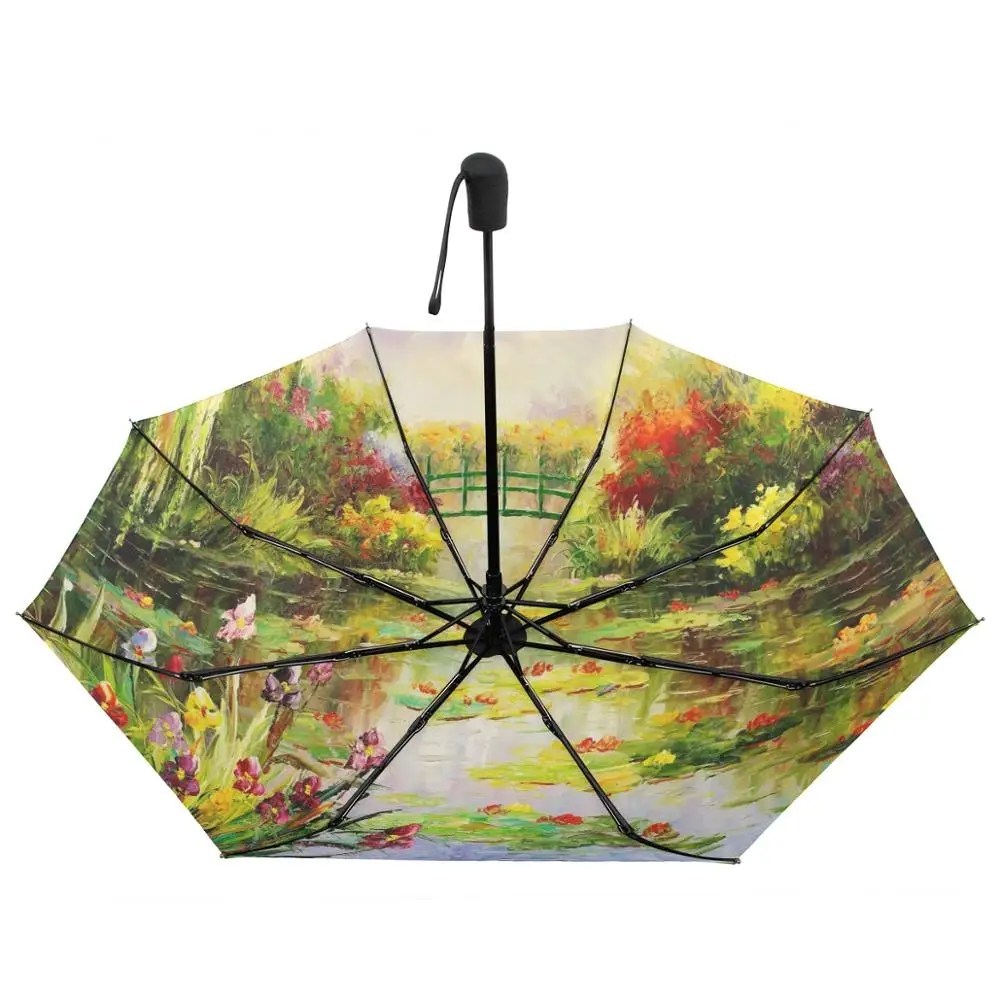 Claude Monet Oil Painting Umbrella Rain Women Fully Automatic Three Folding Umbrella Male Windproof Sun Protection Parasol