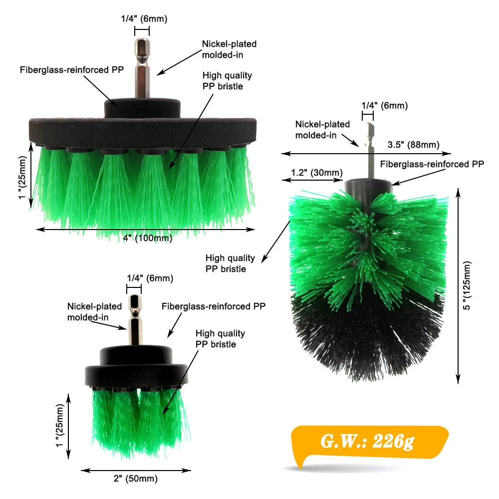 1 Set/3 PCS Electric Brush Kit Power Scrubber Pad Drill Cleaning Brush For Carpet Glass Car Tires Nylon Brushes Scrubber Drill
